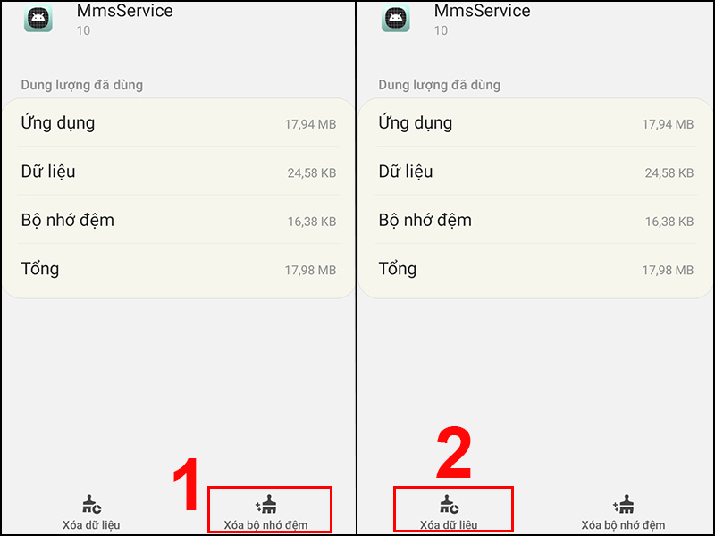 Xóa bộ nhớ đệm sau đó xóa dữ liệu